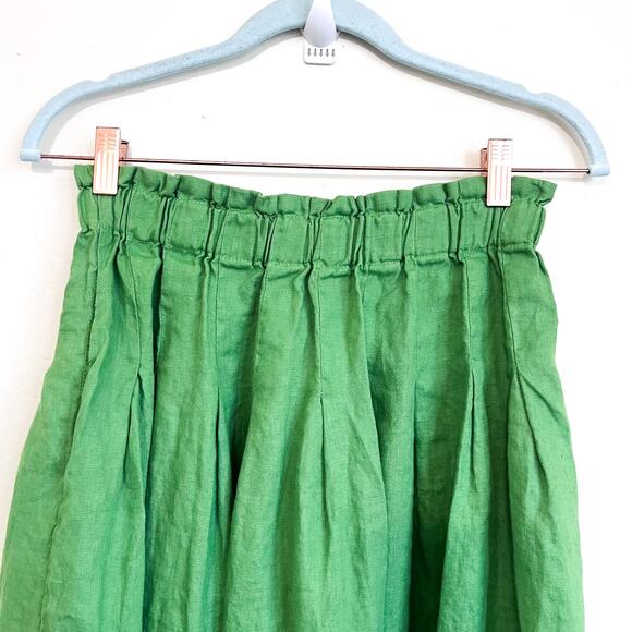 Buykud Linen Womens Midi Skirt Size M Green Boho Pull On Pockets Boho Coastal - Picture 3 of 7